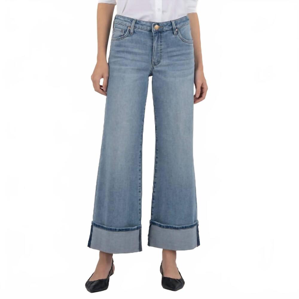 NEW KUT FROM THE KLOTH meg high rise wide leg roll up hem jeans in charming